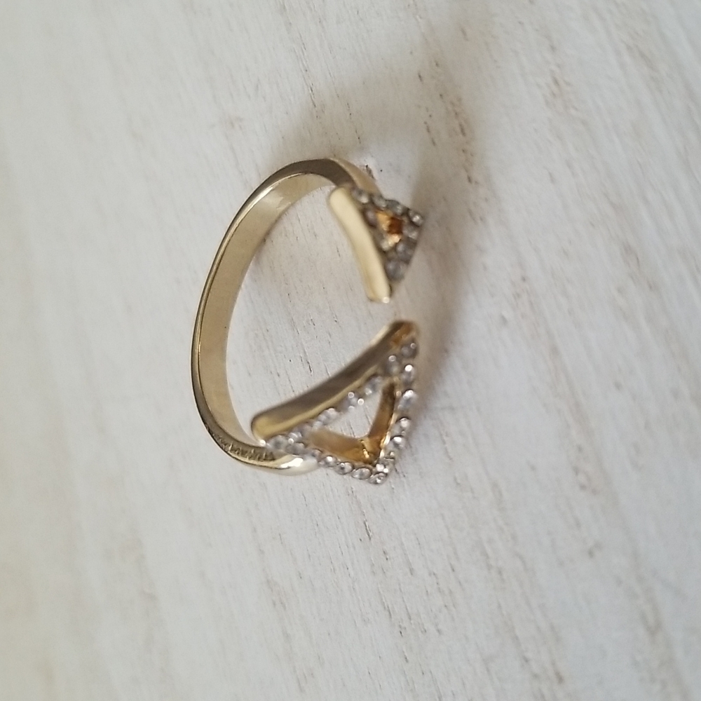Gold Rhinestone Triangle Adjustable Ring - Picture 5 of 6